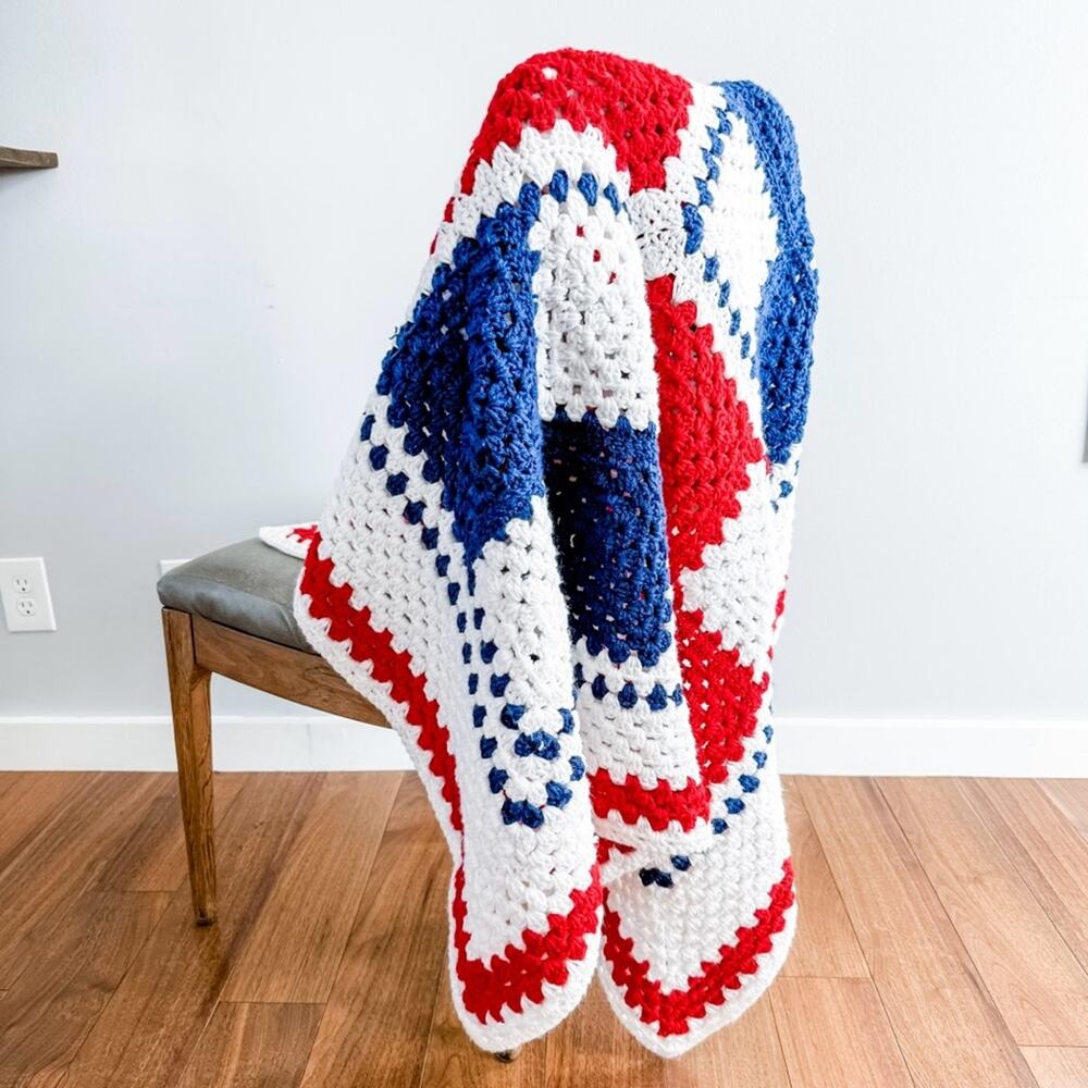 Vintage | Handmade Granny Square Throw Blanket Hand Crocheted Blanket Afghan